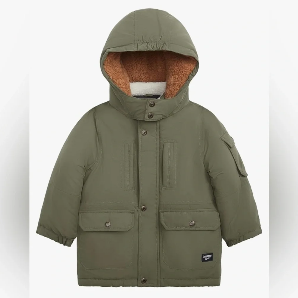 OshKosh B'gosh Olive Green Hooded Parka with Brown Sherpa Lining